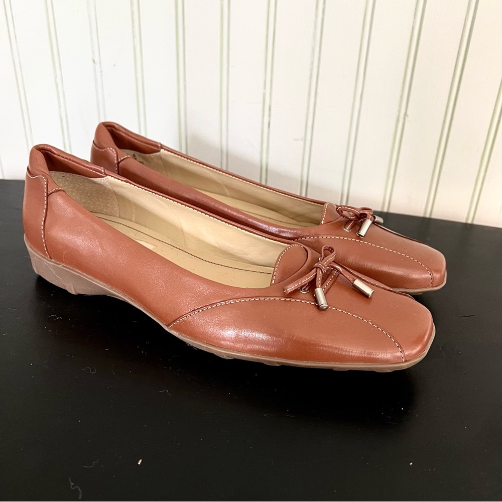 Easy Spirit Cognac Brown Ballet Shoes with Bow Front Wedge